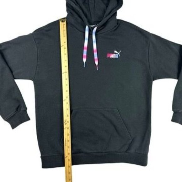 Puma Juniors Ombre Drawstring Black Hoodie With Multicolor Drawstrings Size S - Picture 9 of 10